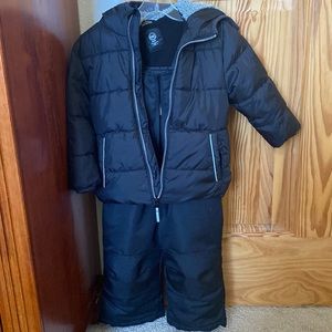 Toddler Snow Suit, size 2T. Black, no tears or stains. Jacket and body suit.
